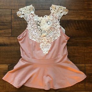 Rose. Lace front. Halter Peplum top.